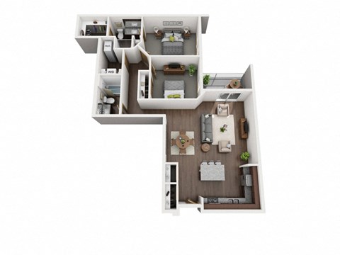 Floor plan for 2 beds, 2 baths, 1207 sqft