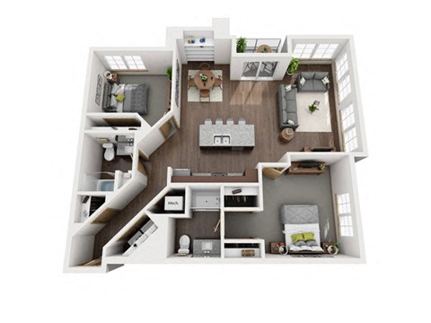 Floor plan for 2 beds, 2 baths, 1268 sqft
