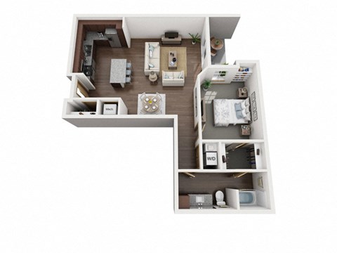 Floor plan for 1 bed, 1 bath, 902 sqft
