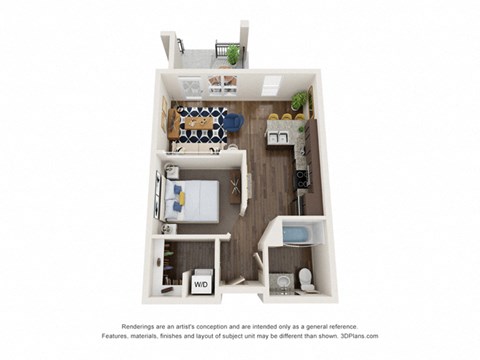 Floor plan for studio, 1 bath, 546 sqft