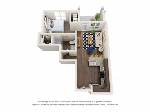 Floor plan for studio, 1 bath, 571 sqft