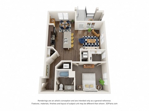 Floor plan for 1 bed, 1 bath, 819 sqft
