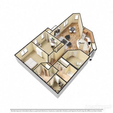 Floor plan for 2 beds, 2 baths, 1336 sqft