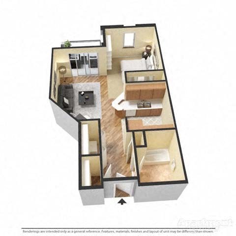 Floor plan for studio, 1 bath, 570 sqft