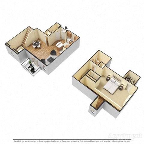 Floor plan for studio, 1 bath, 966 sqft