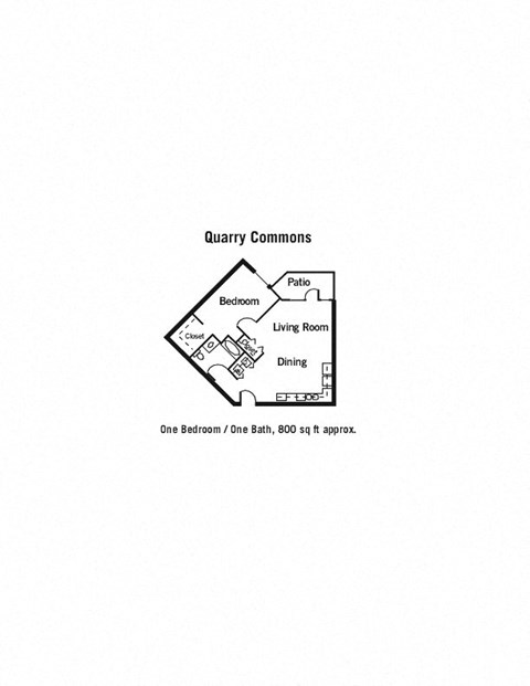 Floor plan for 1 bed, 1 bath, 760 sqft