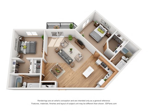 Floor plan for 2 beds, 2 baths, 1092 sqft