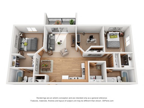 Floor plan for 3 beds, 2 baths, 1152 sqft