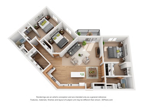 Floor plan for 3 beds, 2 baths, 1326 sqft