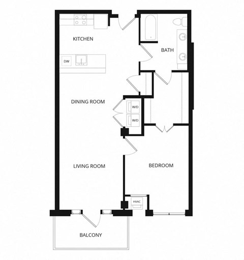 Floor plan for 1 bed, 1 bath, 921 sqft