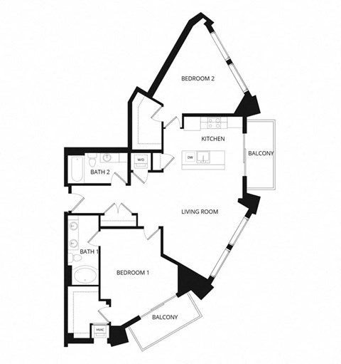 Floor plan for 2 beds, 2 baths, 1398 sqft
