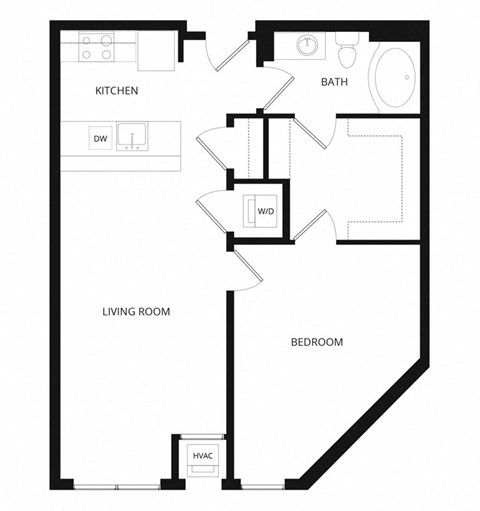 Floor plan for 1 bed, 1 bath, 792 sqft