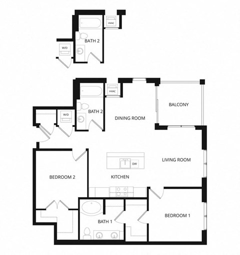 Floor plan for 2 beds, 2 baths, 1126 sqft