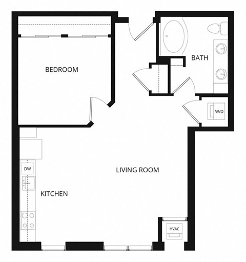 Floor plan for 1 bed, 1 bath, 752 sqft