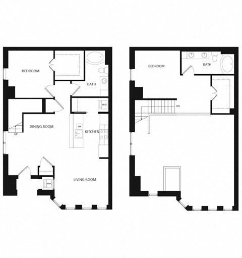 Floor plan for 2 beds, 2 baths, 1378 sqft