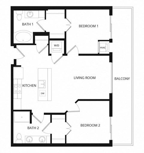 Floor plan for 2 beds, 2 baths, 914 sqft