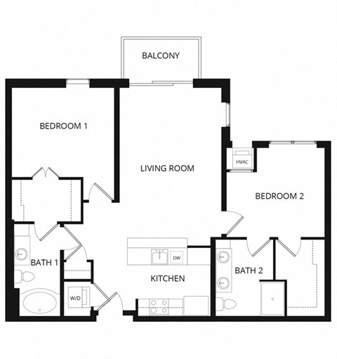 Floor plan for 2 beds, 2 baths, 1100 sqft