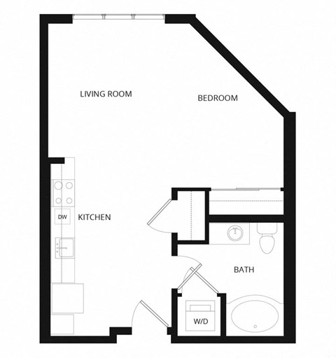 Floor plan for studio, 1 bath, 563 sqft