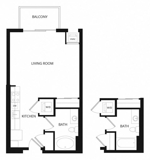 Floor plan for studio, 1 bath, 526 sqft