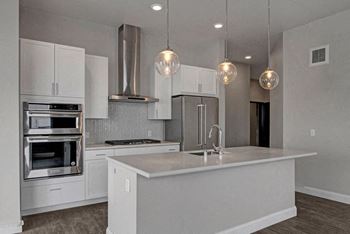 Stainless steel refrigerator, built-in microwave, oven and dishwasher