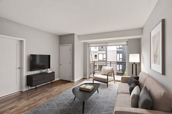 Light caramel, distressed wood-look flooring