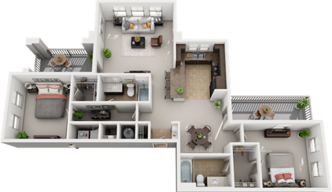 Floor plan for 2 beds, 2 baths, 1282 sqft