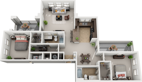 Floor plan for 2 beds, 2 baths, 1312 sqft