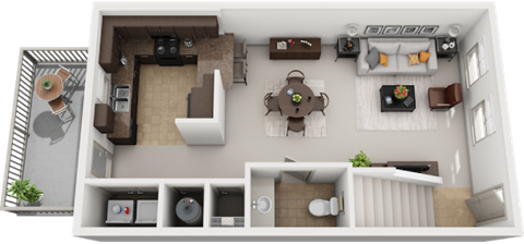 Floor plan for 2 beds, 2.5 baths, 1152 sqft