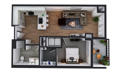 Floor plan for 1 bed, 1 bath, 766 sqft