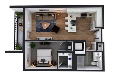 Floor plan for 1 bed, 1 bath, 668 sqft