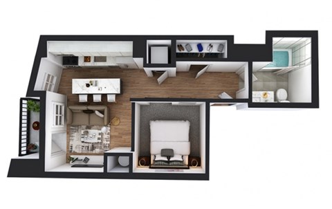 Floor plan for 1 bed, 1 bath, 537 sqft
