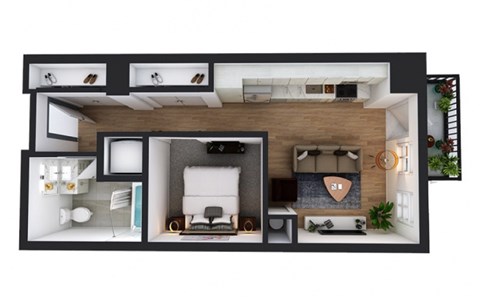 Floor plan for 1 bed, 1 bath, 529 sqft
