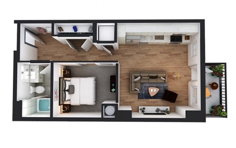 Floor plan for 1 bed, 1 bath, 585 sqft