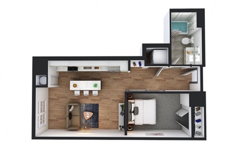 Floor plan for 1 bed, 1 bath, 632 sqft