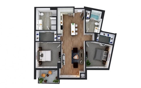 Floor plan for 2 beds, 2 baths, 1133 sqft
