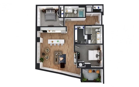 Floor plan for 2 beds, 2 baths, 1180 sqft
