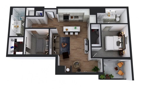 Floor plan for 2 beds, 2 baths, 1040 sqft
