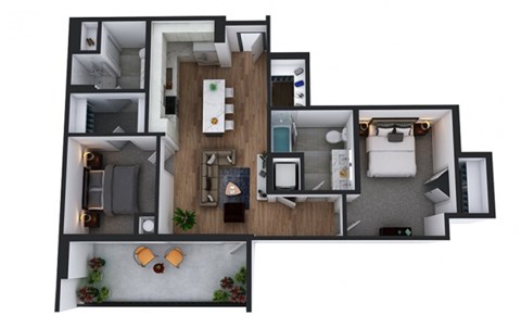 Floor plan for 2 beds, 2 baths, 1004 sqft