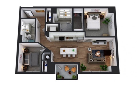 Floor plan for 2 beds, 2 baths, 1050 sqft