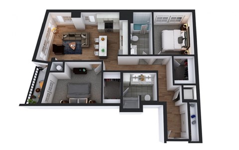 Floor plan for 2 beds, 2 baths, 1078 sqft