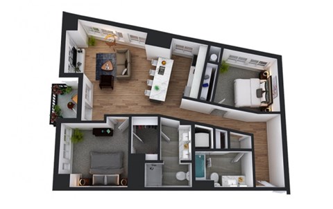 Floor plan for 2 beds, 2 baths, 1086 sqft