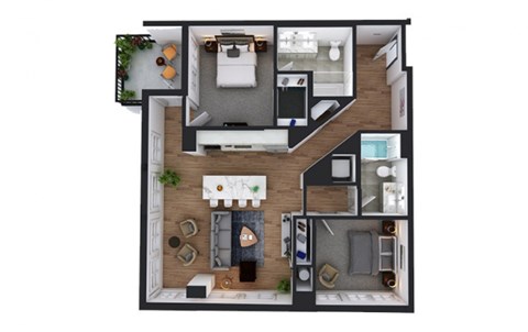 Floor plan for 2 beds, 2 baths, 1159 sqft