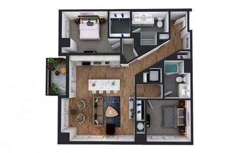 Floor plan for 2 beds, 2 baths, 1144 sqft