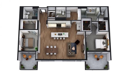 Floor plan for 2 beds, 2.5 baths, 1730 sqft