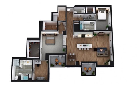 Floor plan for 2 beds, 2.5 baths, 1993 sqft
