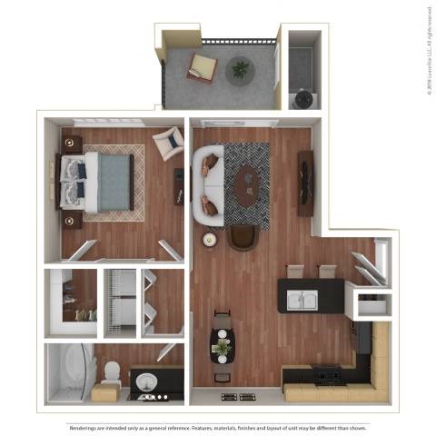 Floor plan for 1 bed, 1 bath, 650 sqft