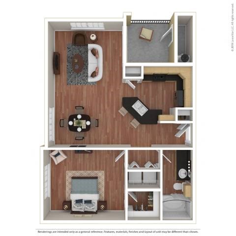 Floor plan for 1 bed, 1 bath, 800 sqft