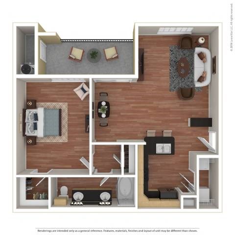 Floor plan for 1 bed, 1 bath, 875 sqft