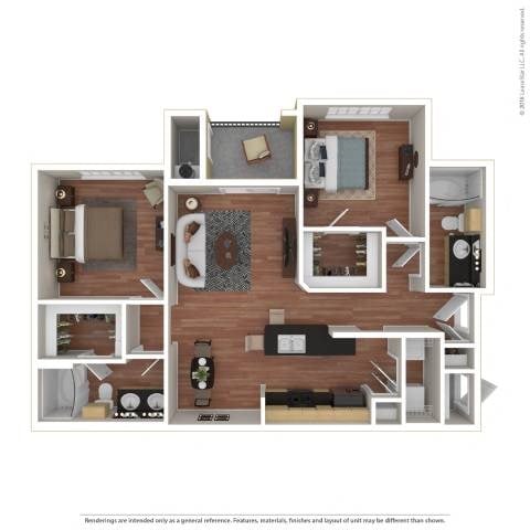 Floor plan for 2 beds, 2 baths, 980 sqft