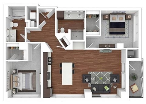 Floor plan for 2 beds, 2 baths, 1070 sqft